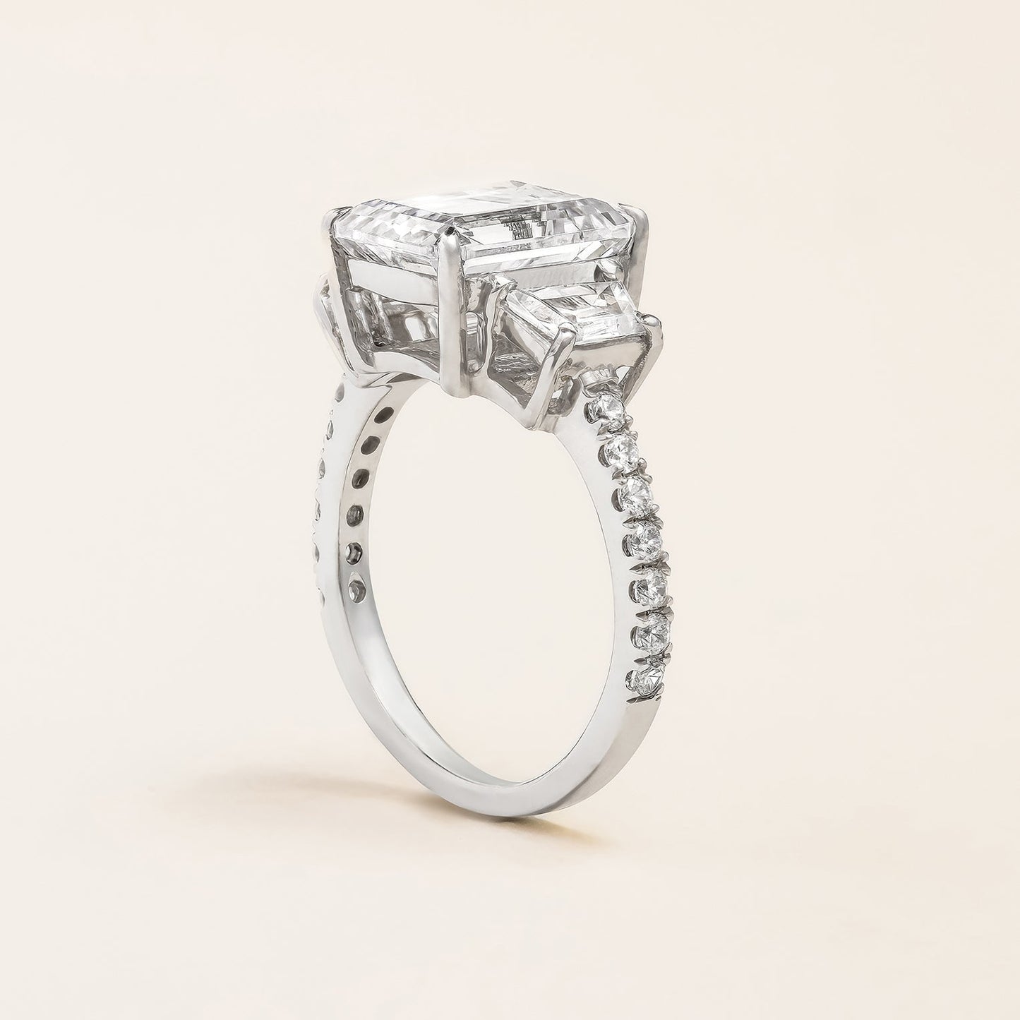 2.1 CT Emerald Cut Three Stone Moissanite Engagement Ring