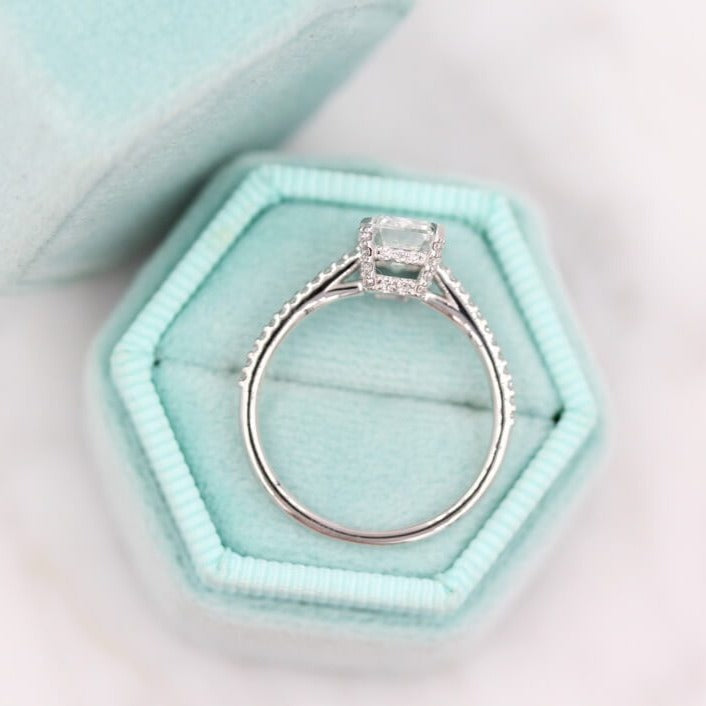 1.55 CT Emerald Moissanite Diamond Hidden Halo Engagement Ring