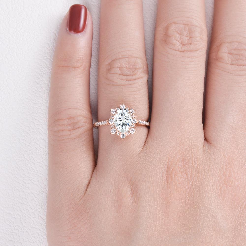 1.33 CT Oval Moissanite Diamond Cluster Halo Engagement Ring