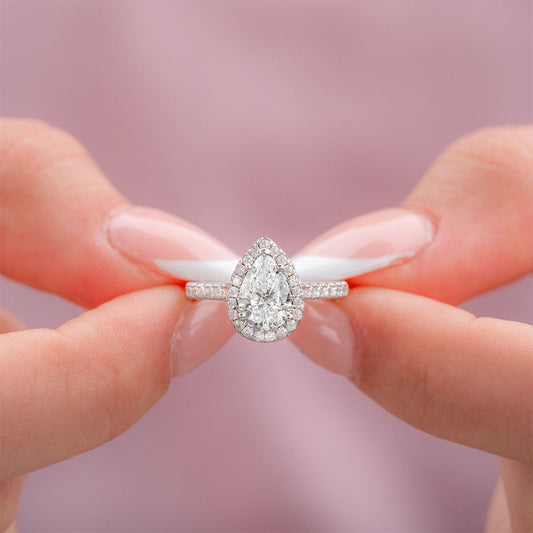 1.33 CT Pear Moissanite Diamond Halo Engagement Ring
