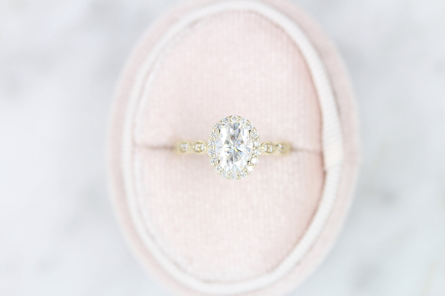 1.33 CT Oval Moissanite Diamond Halo Engagement Ring
