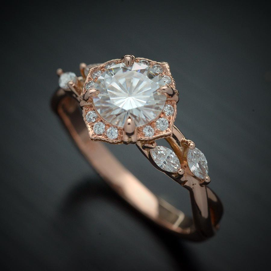 1.0 CT Round Moissanite Diamond Vintage Engagement Ring