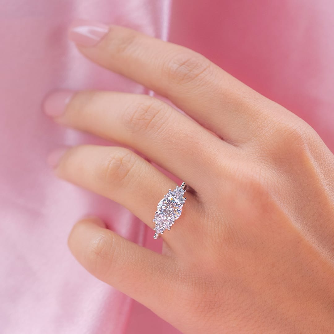 2.0 CT Round Moissanite Diamond Cluster Engagement Ring